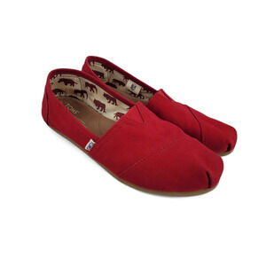 TOMS Red Canvas Slip-On Flats Women's 9 Casual‎ Eco Loafers Minimalist Style
